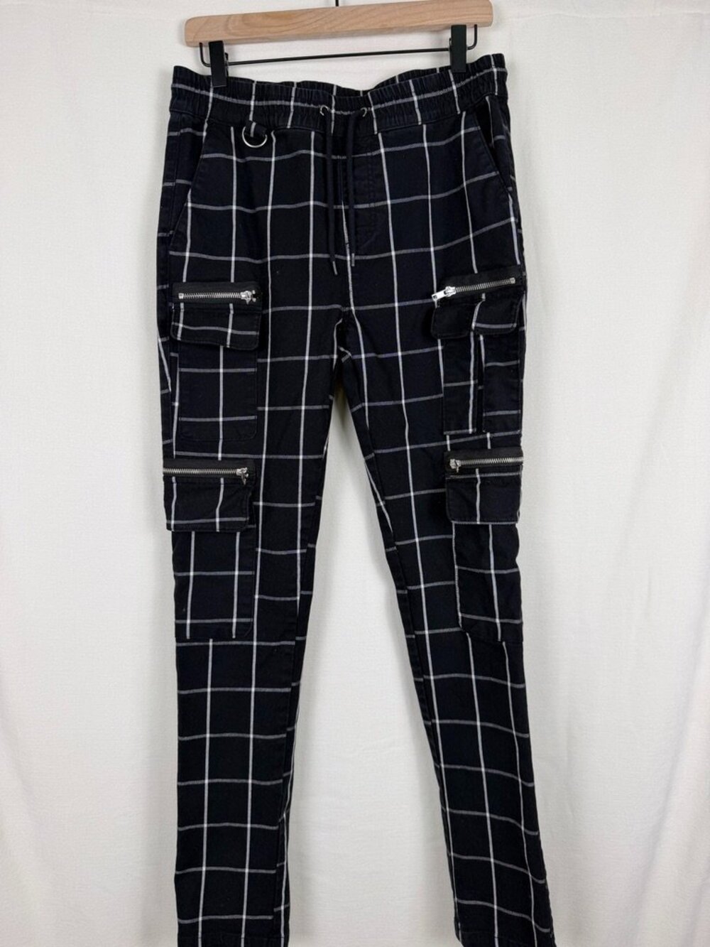 Hot Topic Black White Grid Cargo Jogger Pants Unisex Medium Fits Womens Large L